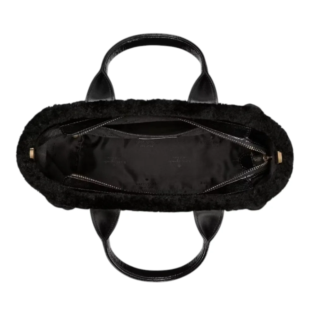 Kate Spade ♠️ black Jett Faux fur Shearling Small Tote bag